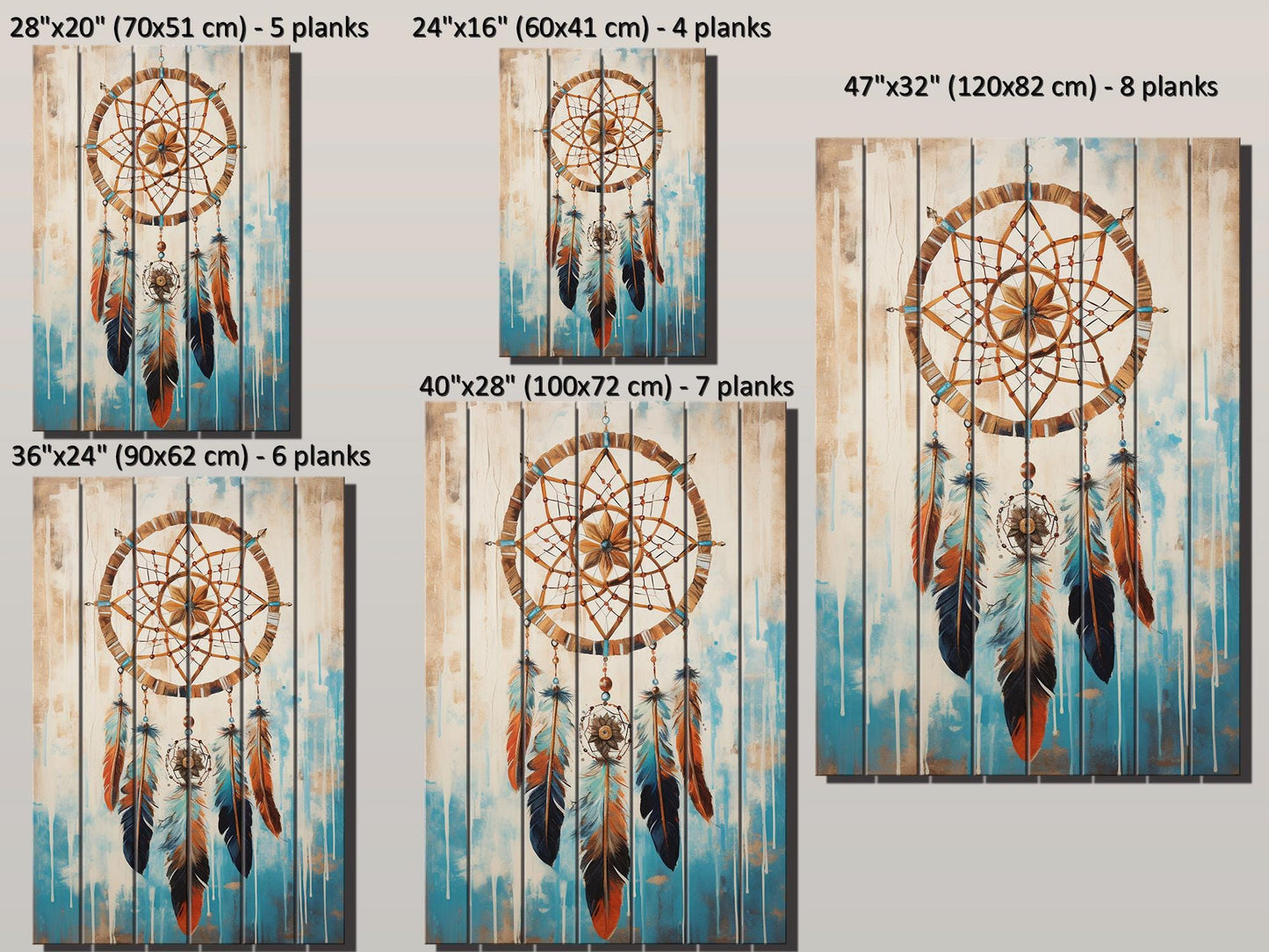Dreamcatcher Wood Art – Native American Boho Wood Print on Natural Plank