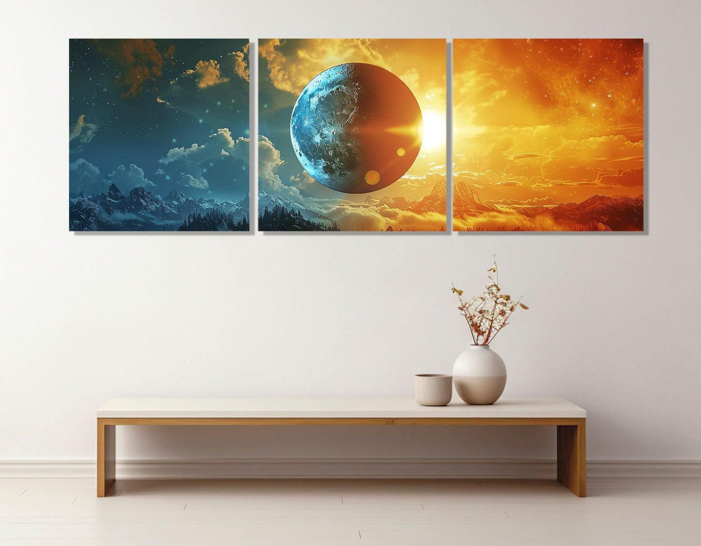 Abstract Day Night Canvas - High Quality Cotton Canvas Print | Moon Sun Wall Art