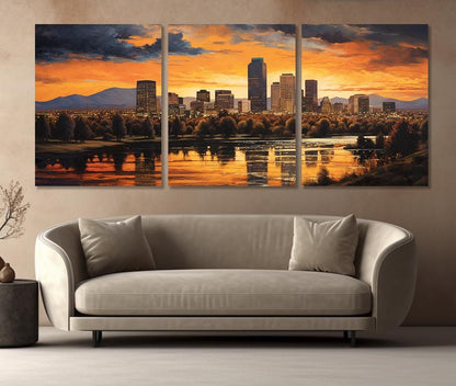 Denver Wall Art - Abstract City Painting on High Quality Canvas | Framed Gallery Wrap