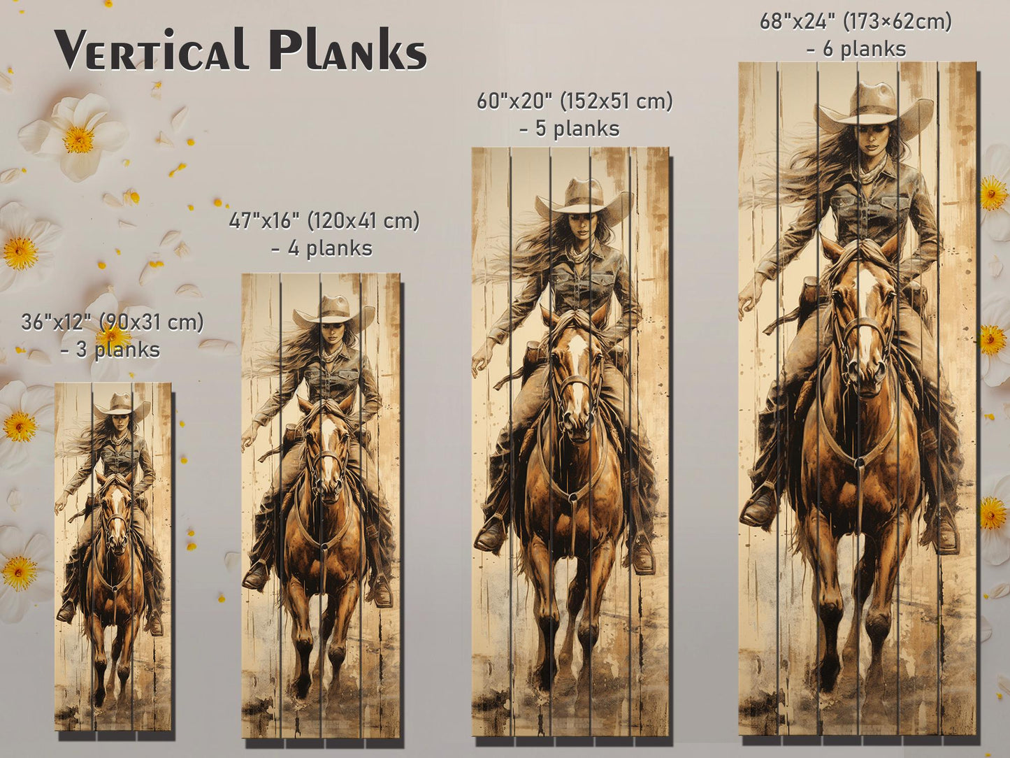 Rustic Cowgirl Art Print – Western Wall Decor | Natural Wood Wood Print Art