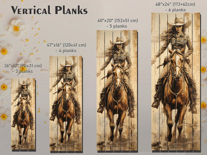 Rustic Cowgirl Art Print – Western Wall Decor | Natural Wood Wood Print Art