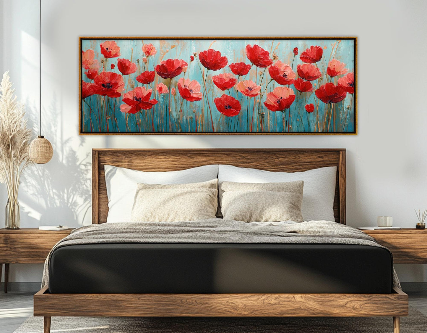 Field of Poppies Swaying in a Summer Breeze Canvas Print, Floral Wall Decor, Framed and Ready to Hang