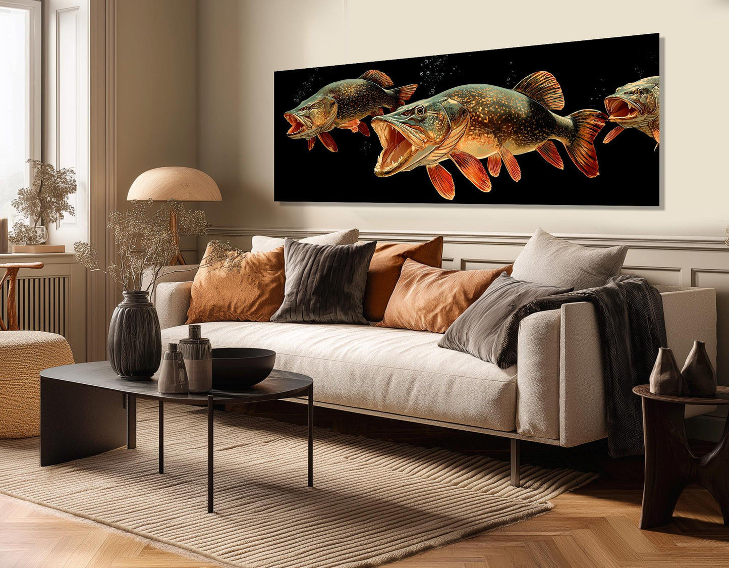 Pike Fish Canvas Print – Underwater Fish Battle Scene | Wildlife Canvas Art, Angler Gift Idea