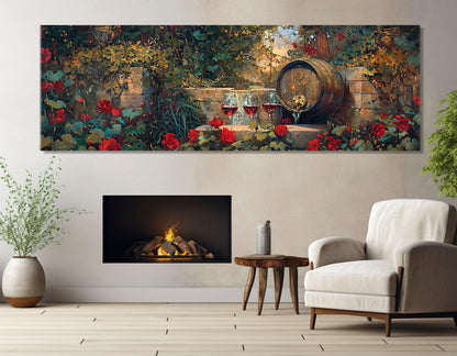 Wine Barrel Canvas Print - Vintage Wine Wall Art | Floral Garden Painting, Ready to Hang