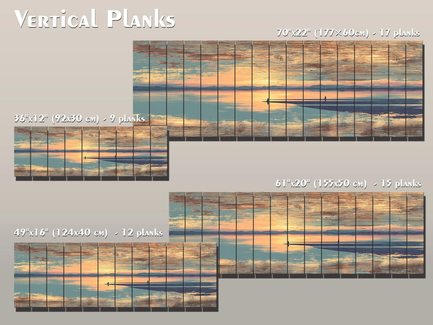 Sunrise Beach Yoga Print – Wooden Yoga Wall Art With Coastal Meditation Scene