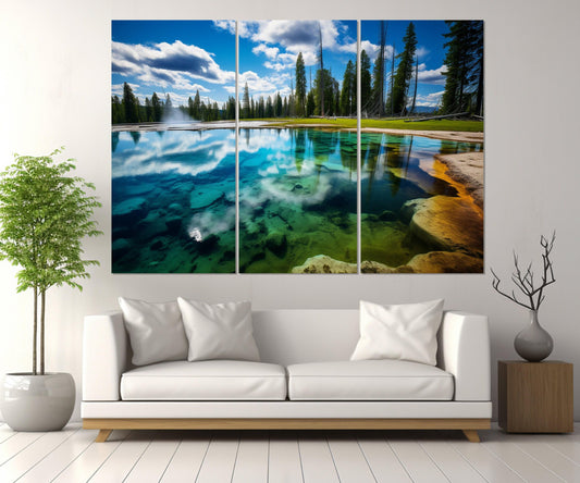Yellowstone Lake Painting – National Park Canvas Print | Framed & Ready to Hang Art