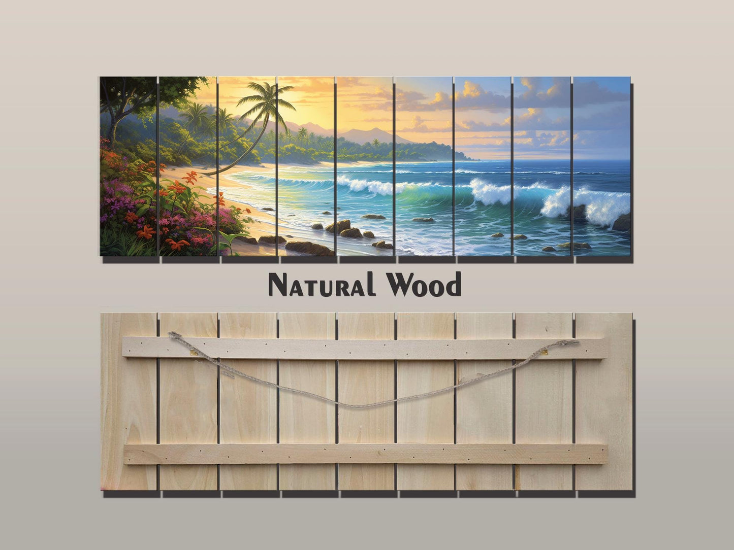 Beach Wood Wall Art – Tropical Beach Painting on Rustic Wood for Coastal Decor