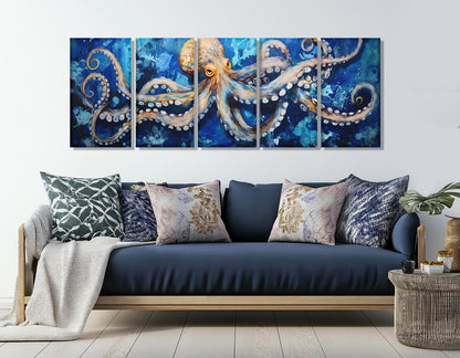Abstract Octopus Canvas Print – Framed Cotton Canvas Sea Creatures Wall Art