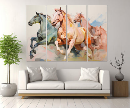 Abstract Horses Painting - Framed Horse Wall Art | Canvas Horse Print, Modern Decor