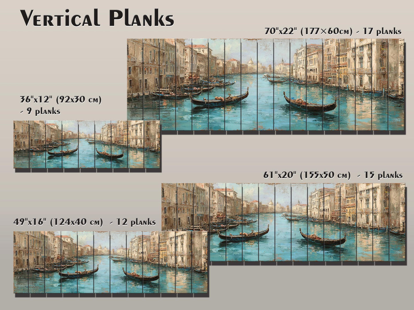 Venice Canal Painting – Turquoise Beige Gondola Art Print on Wooden Wall Decor
