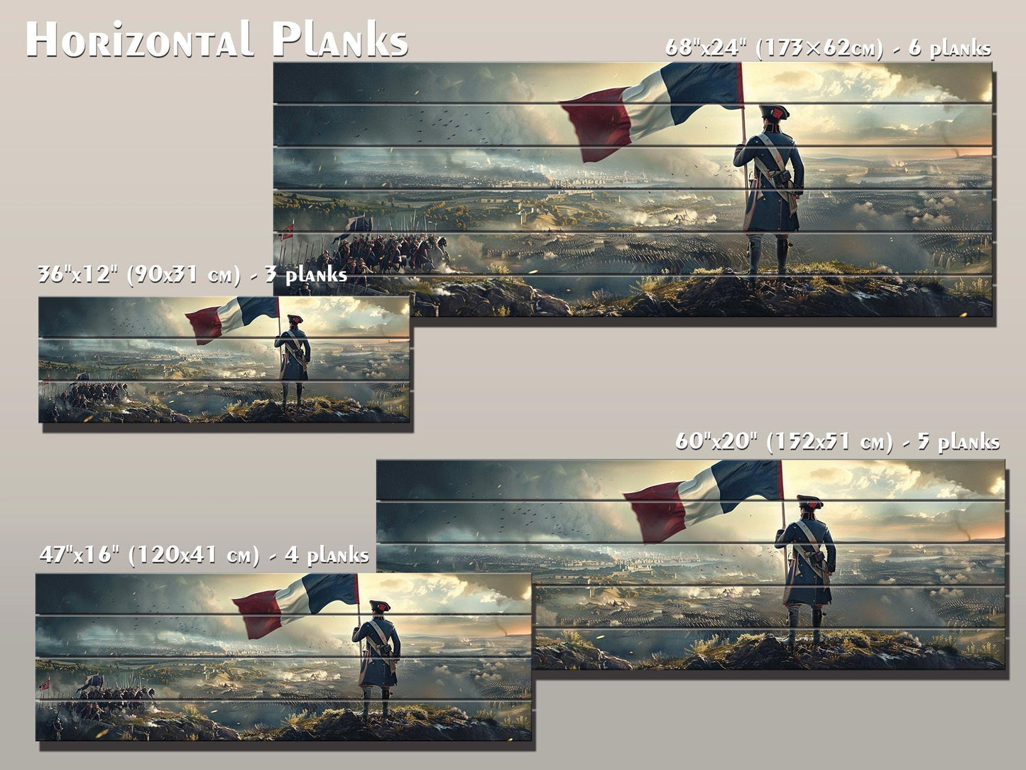 Napoleon Wood Art – Historical Wall Art on Natural Wood Print with French Flag