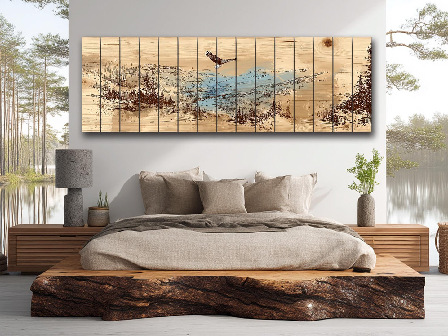 Bald Eagle Wood Art – Mountain Valley Wall Art | Rustic Cabin Decor