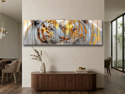 Tiger Couple Print on Wood, Majestic Wildlife Painting, Romantic Animal Wall Decor