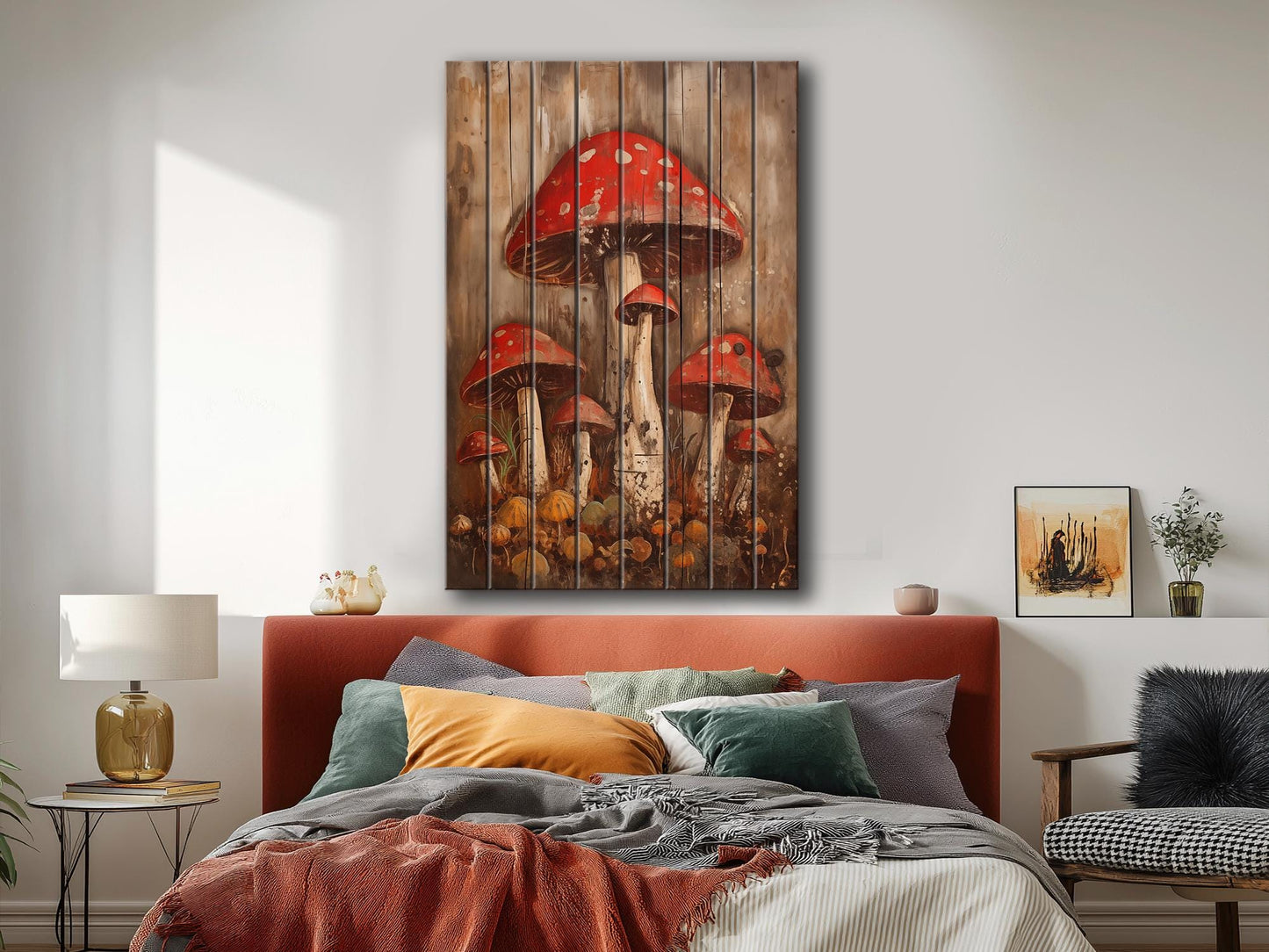 Rustic Mushroom Wall Art – Natural Wood Print | Forest Garden Decor