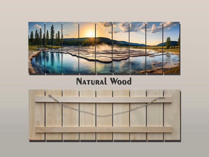 Yellowstone Wood Wall Art – Rustic Scenic Wood Painting with Natural Grain