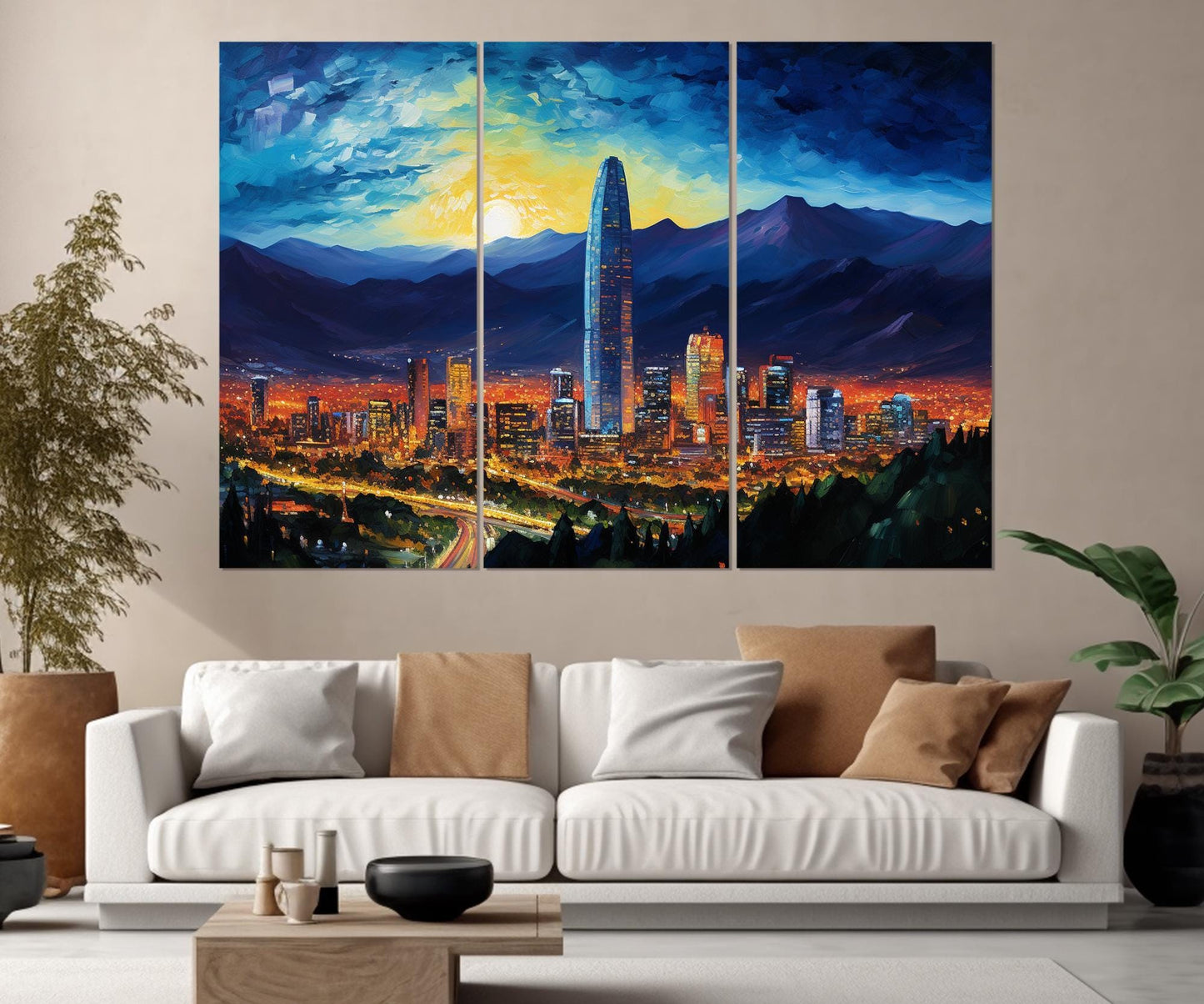 Santiago de Chile Canvas Abstract City Painting - Modern Chile Wall Art, Ready to Hang