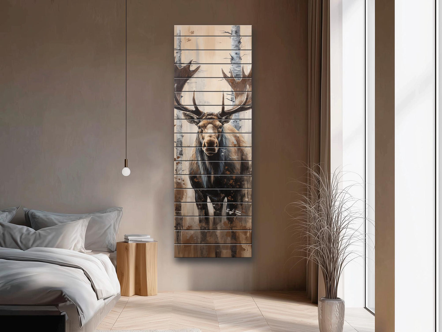 Rustic Moose Art Wood Wall Decor – UV Printed Natural Wood Plank Art