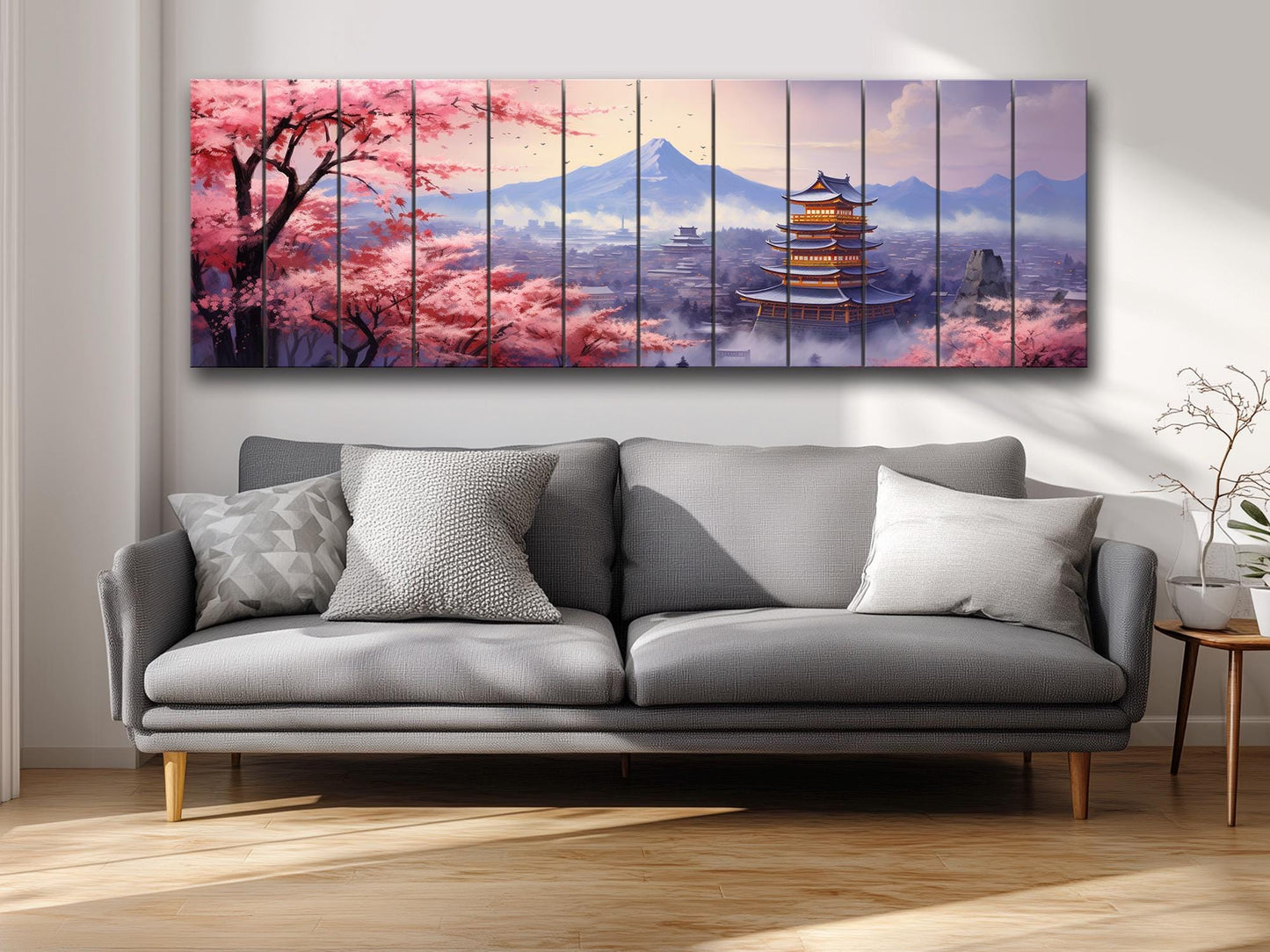 Sakura Blossom Wall Art – Japanese Wood Art Print on Natural Wood Planks