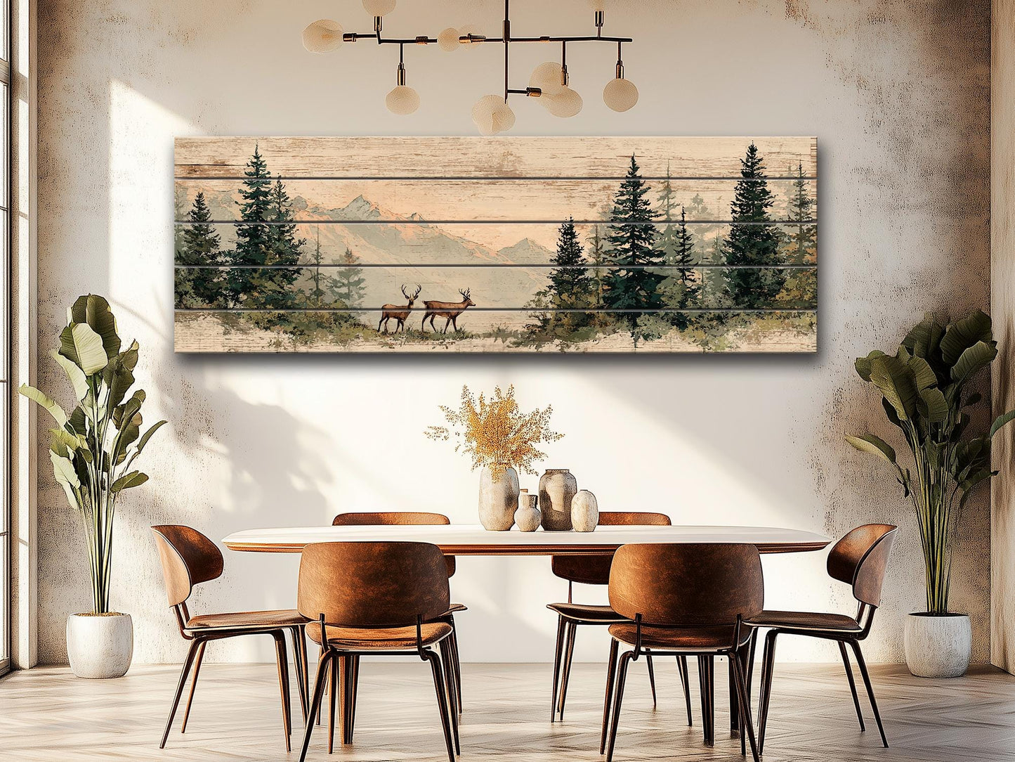Rustic Hunting Wall Art – Deer Wood Print on Natural Grain Wooden Wall Decor