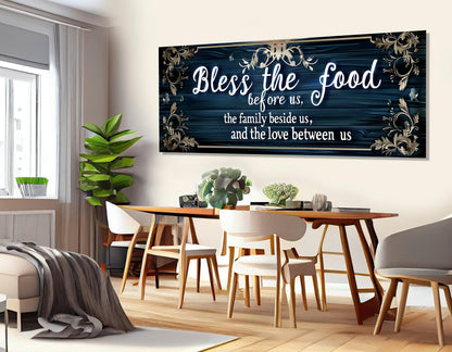 Bless the Food Canvas Print – Family Blessing Print | Framed Canvas Art Kitchen Wall Decor