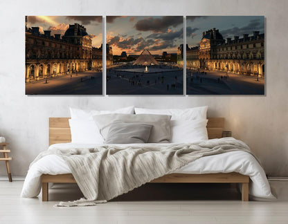 Louvre at Night Canvas – Paris Wall Art | Abstract Cotton Canvas Print, Framed & Ready to Hang