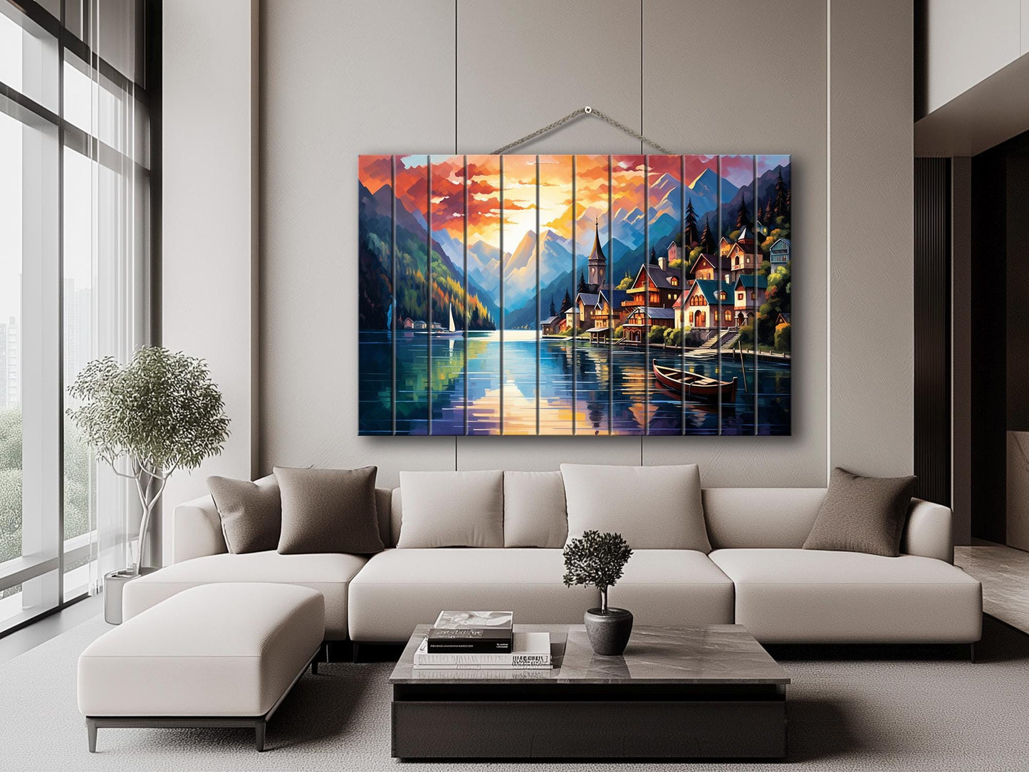 Wood Wall Art – Hallstatt Lake Print on Wood | Alpine Landscape Rustic Decor
