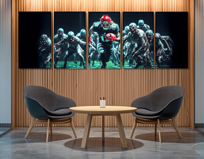 Football with Zombie Abstract Canvas Print, Football Wall Art, Framed and Ready to Hang
