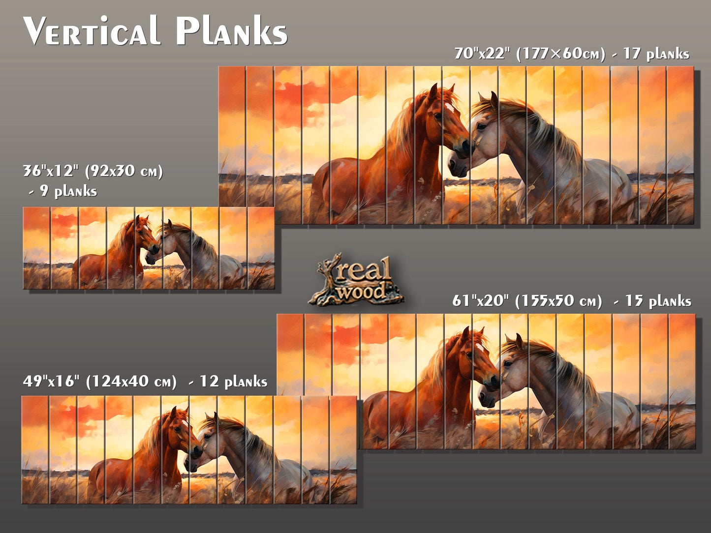 Wood Wall Art – Romantic Horse Couple Painting | Large Wooden Poster Decor