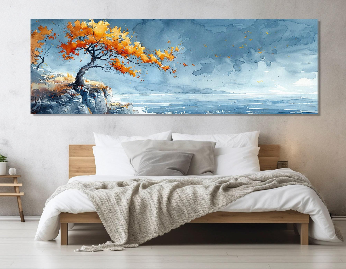 Lonely Tree Canvas Print – Panoramic Sea Canvas, Modern Bedroom Wall Art, Framed Ready to Hang