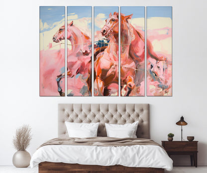 Abstract Horses Painting in Modern Artists Style Canvas Print, Horses Wall Art, Framed and Ready to Hang