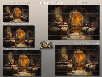 Wood Wall Art - Rustic Wine Cellar Painting on Natural Wood Plank Art