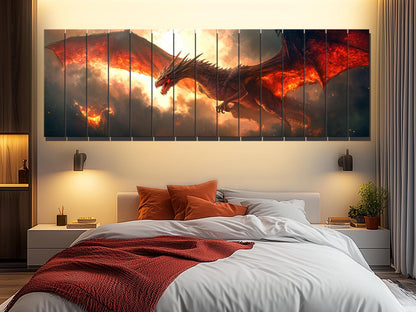 Dragon Wall Art - Large Dragon Print on Wood | Rustic Fantasy Wood Decor