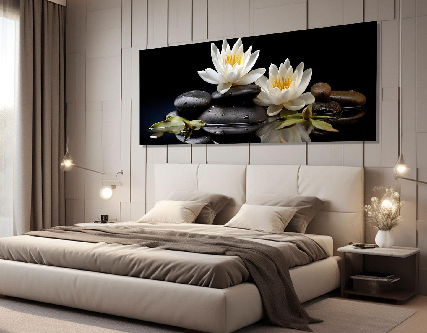 White Lily Canvas Print – Modern Spa Wall Decor | Framed Ready to Hang Art