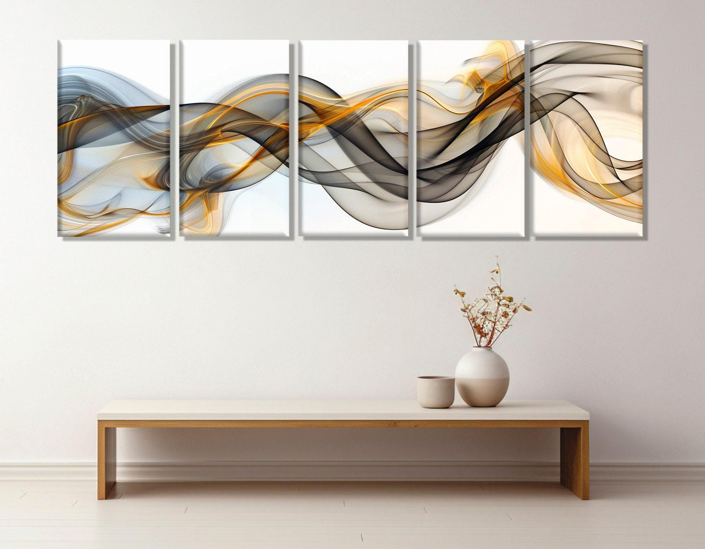 Abstract Fluid Canvas Print - Black and Gold Large Abstract Painting | Framed Canvas Art