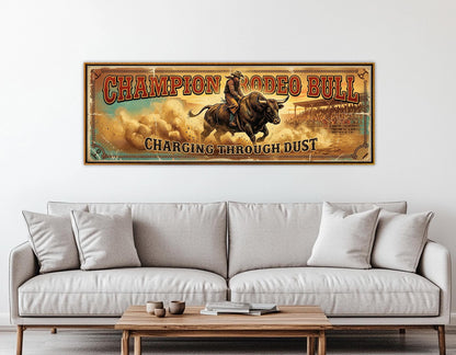 Majestic Rodeo Bull Canvas Print, American Flag, Large Western Wall Art, Framed and Ready to Hang