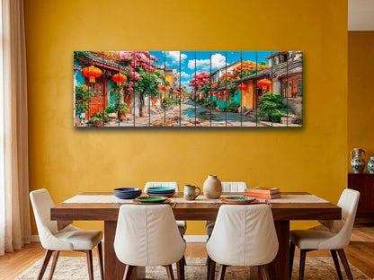 Old Shanghai Wood Wall Art, Chinese Street Scene Print on Wood