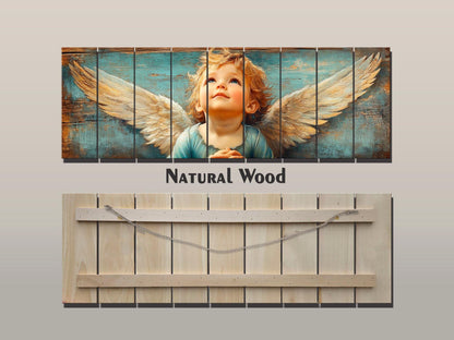 Christian Wall Art - Rustic Angel Painting on Natural Wood | Bible Wall Decor