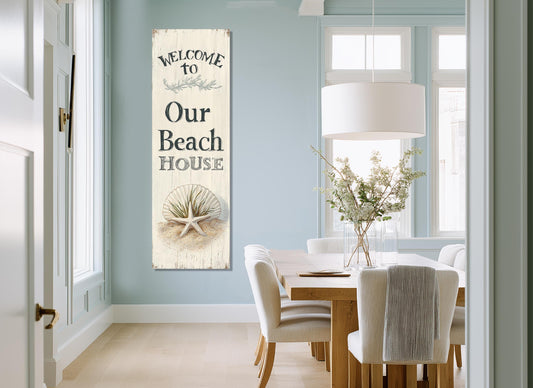 Beach House Wall Decor – Welcome Beach House Sign on Durable Cotton Canvas, Ready to Hang