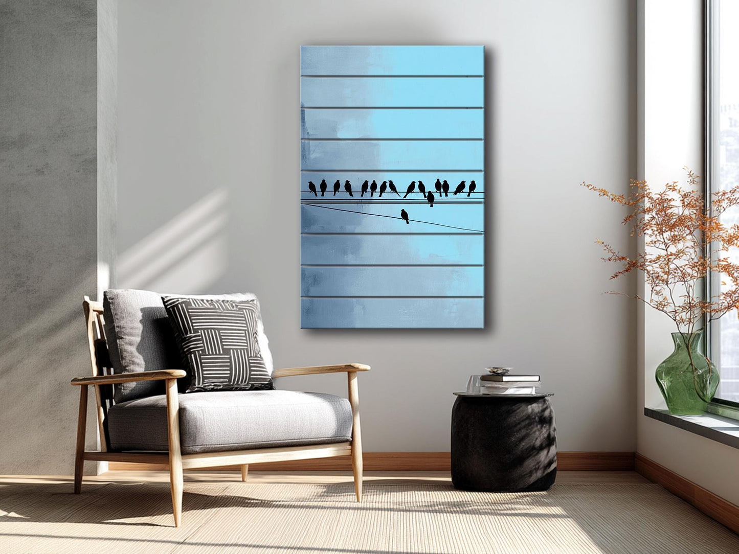 Rustic Wood Wall Art – Minimalist Bird Wall Decor on Natural Wood Planks