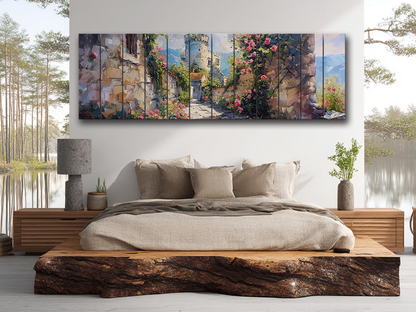 Rustic Wood Wall Art – Flower Pathway Print on Natural Wood Plank Decor