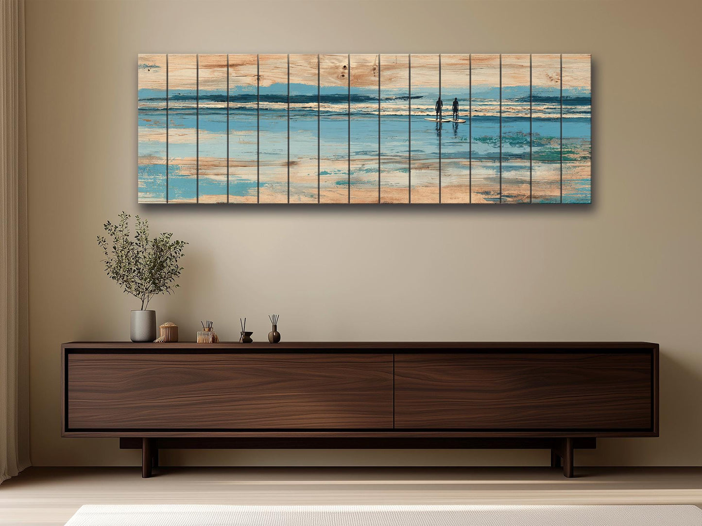 Paddleboard Wall Art – Nautical Coastal Wood Print with Ocean Paddleboard Art