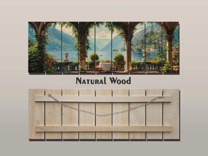 Lake Como Wood Print – Natural Wood Art Landscape Wall Decor On Planks