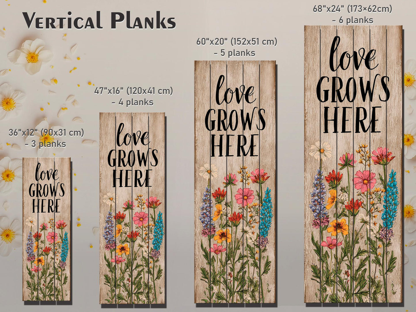 Rustic Wood Wall Art – Love Grows Here Sign With Wildflower Farmhouse Decor
