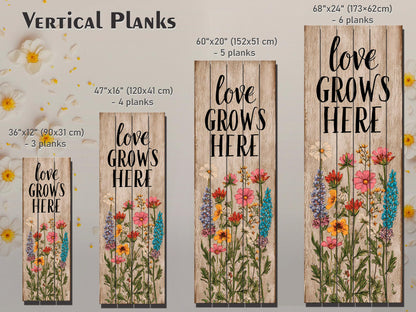Rustic Wood Wall Art – Love Grows Here Sign With Wildflower Farmhouse Decor
