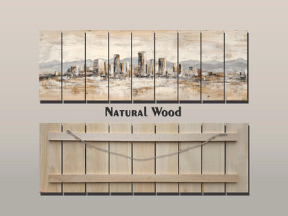 Phoenix Skyline Wood Print – Rustic Wall Art | Minimalist City Painting on Distressed Wood