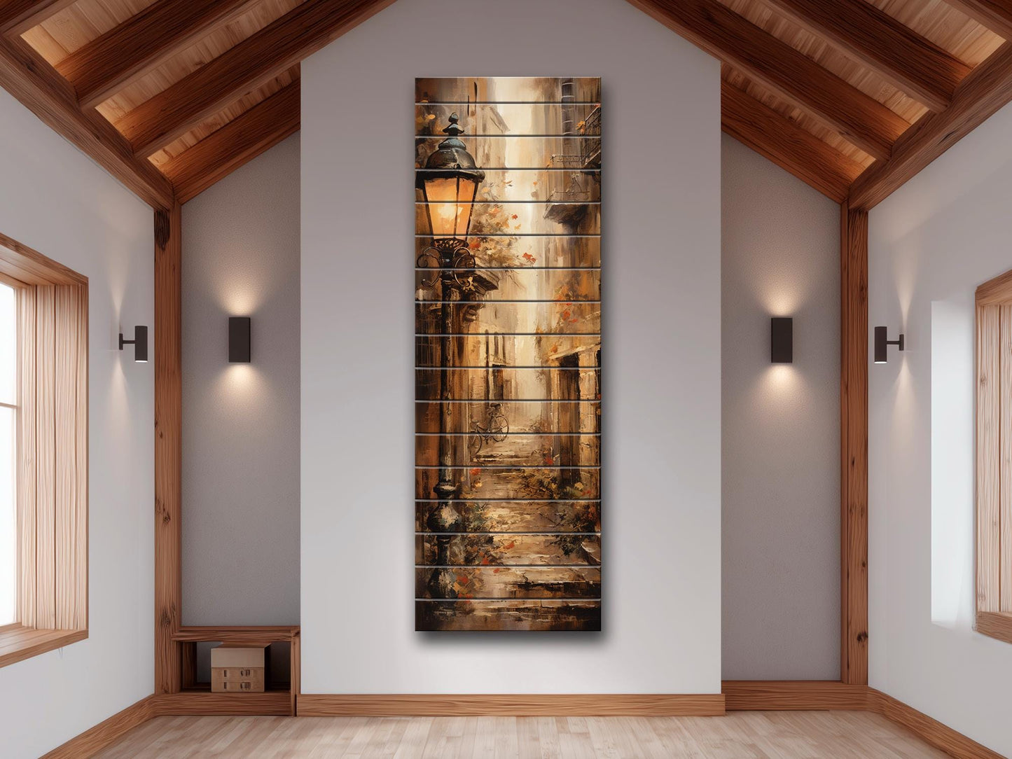 Vintage Street Wall Art – Old European Alleyway Printed on Natural Wood Panel