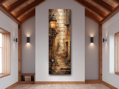Vintage Street Wall Art – Old European Alleyway Printed on Natural Wood Panel