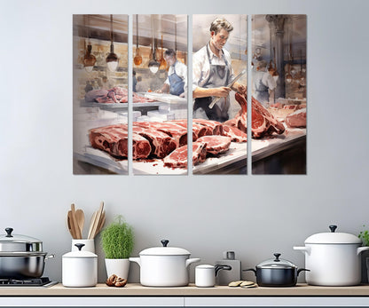 Butcher Shop Wall Decor - Framed Butcher Canvas Print | Kitchen Wall Art