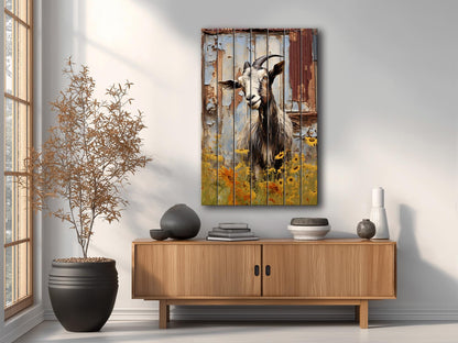 Rustic Goat Wall Art – Natural Wood Print | Farmhouse Wall Decor, Ready to Hang