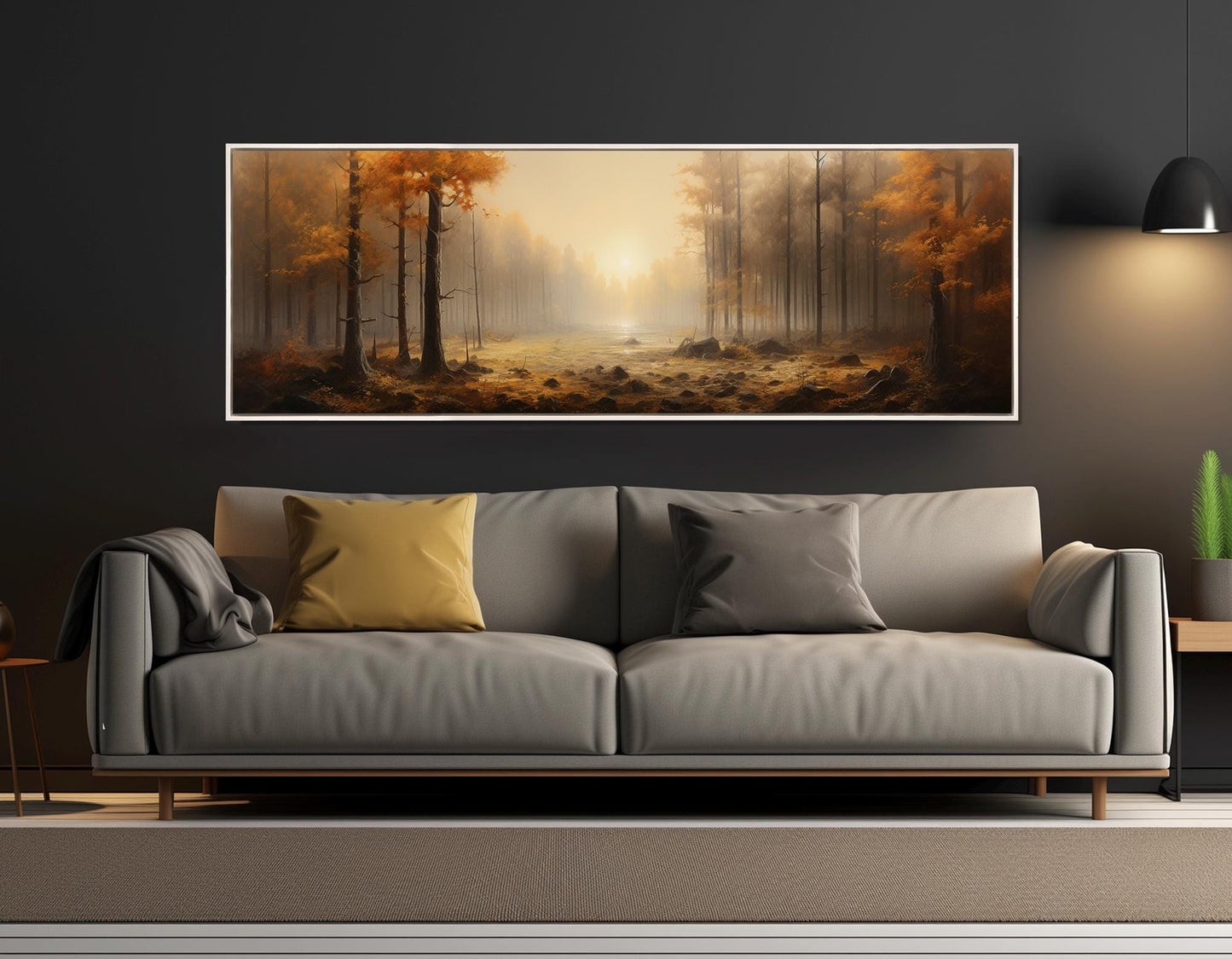 Autumn Forest Canvas Misty Fall Landscape Art - Framed Canvas Print Ready to Hang